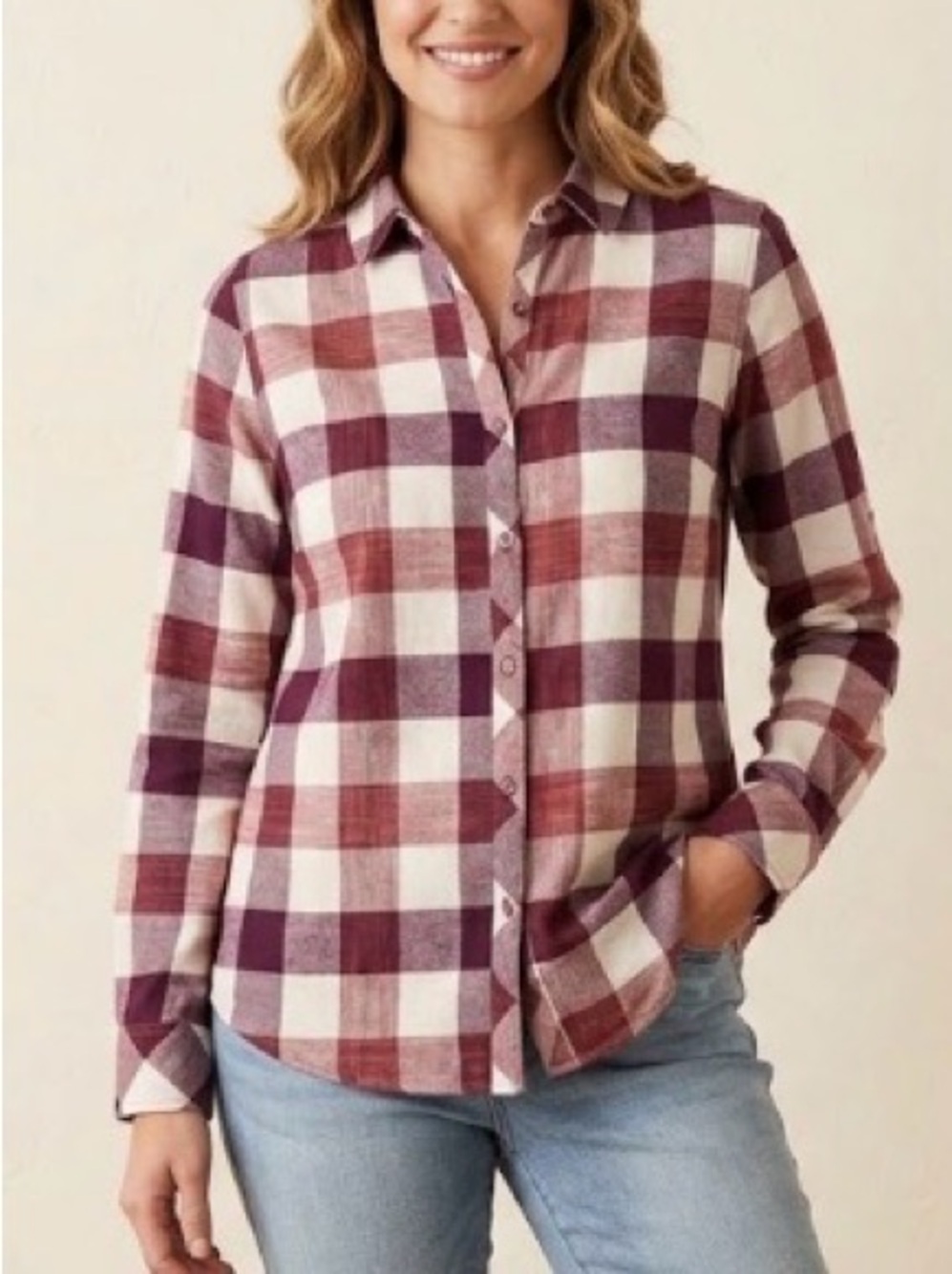 Croft&Barrow size XL long sleeve button down cranberry white buffalo plaid